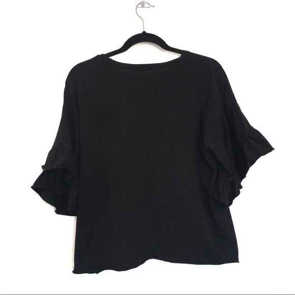 [ZARA] Crew neck wide ruffle sleeves T-shirt top - Picture 4 of 4
